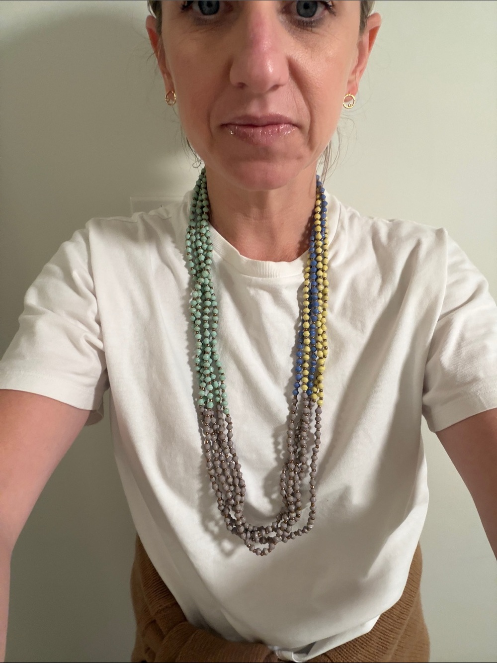 Multi-Strand Beaded Necklace in Mint, Yellow, Blue and Gray Vintage EUC